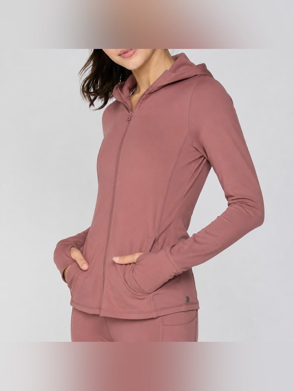 X By Gottex full-zip hooded Line jacket in mauve